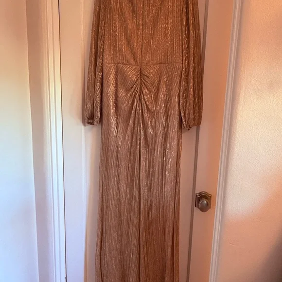 Adrianna Papell Shimmering Gold Long Sleeve Stunning Formal Dress - Picture 6 of 9